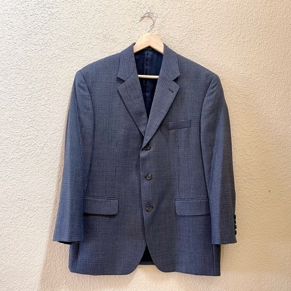 Ralph Lauren Wool Suit Blazer Check Plaid Dillard’s Classic Timeless Blue 40S - Picture 1 of 15